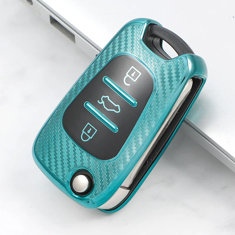 

Luxury New Carbon Fiber TPU Car Key Cover Case For Hyundai i20 i30 ix35 Solaris Elantra Accent For Kia Ceed K2 K5 Sportage