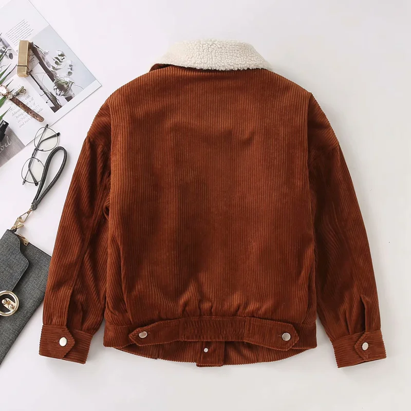 

2020 Winter Thicken Warm Cotton Jacket Coat Women Casual Corduroy Soft lamb Wool Overcoat Fluffy Cozy Loose Outerwear Female
