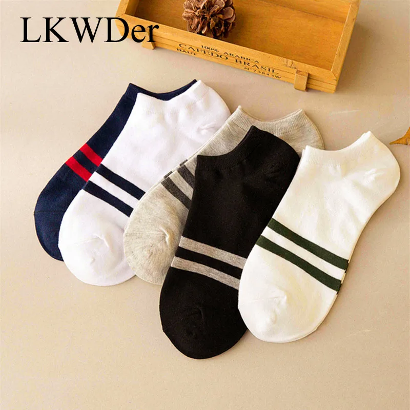 

LKWDer 3 Pairs/Lot Men's Socks Cotton Stripe Boat Socks All Seasons Summer Male Casual Harajuku Breathable Men Ankle Sock Meias