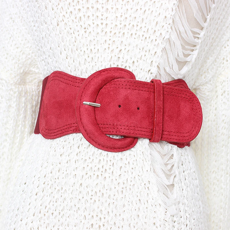 [EAM] многоцветные черные с большой пряжкой эластичный широкий пояс для женщин