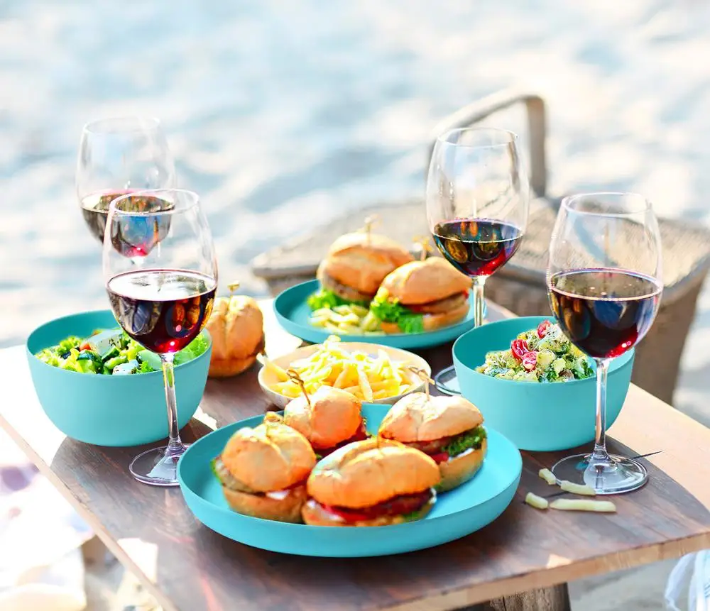 

Morgana 10PCS European tableware blue Bamboo fiber Household Dishware Set Simple dishes salad Soup bowl Steak plate Western dish