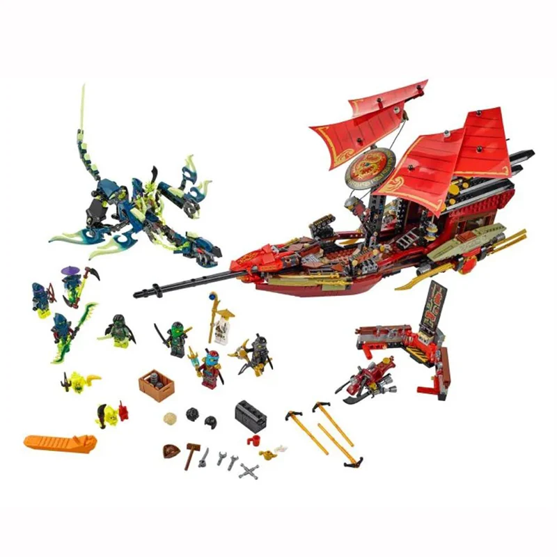 

Модель корабля Flight Destiny Boat Bounty Ninjagoes, строительные блоки 1325 шт., кирпичи для мальчиков, подарки на день рождения, игрушки для детей 70738