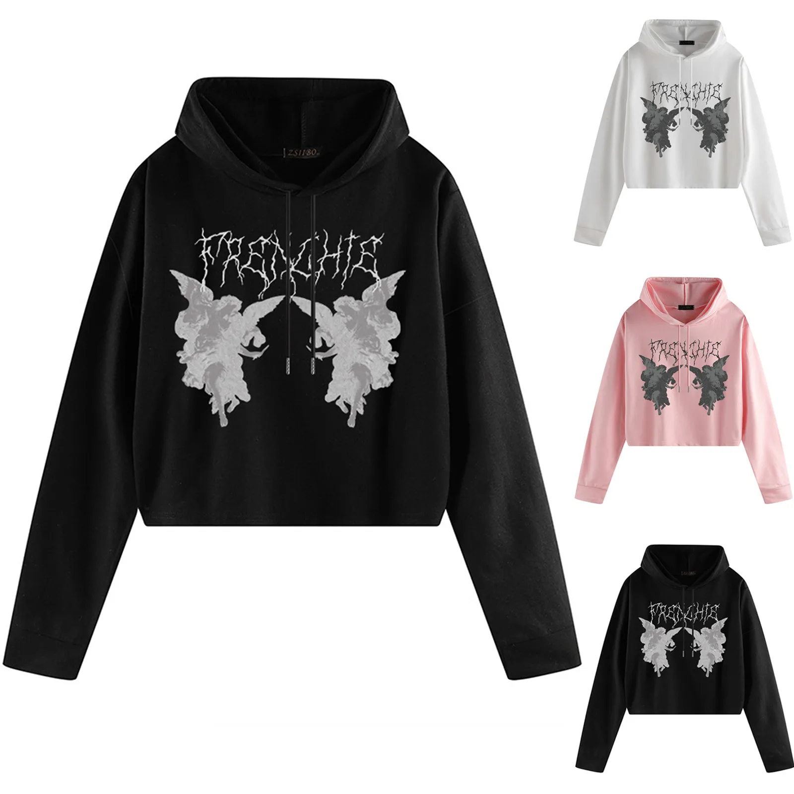 

Женские свитшоты, готические милые свободные повседневные топы с длинным рукавом и принтом, свитшоты с капюшоном, пуловеры, толстовки с кап...