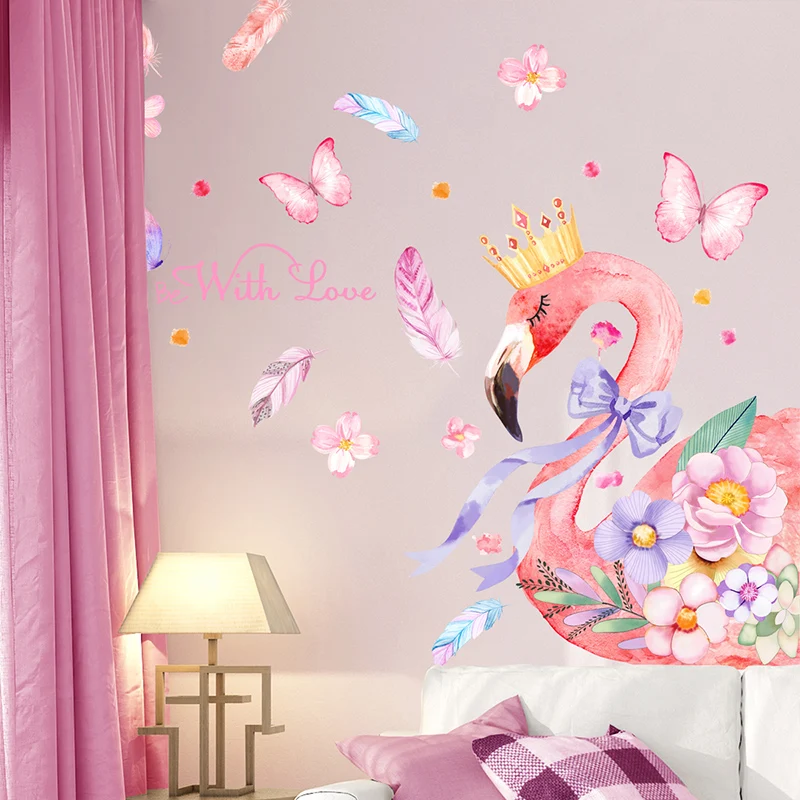 [SHIJUEHEZI] Фламинго Животные наклейки на стену DIY Перья наклейки на стену бабочки для детской комнаты детская спальня двери украшения