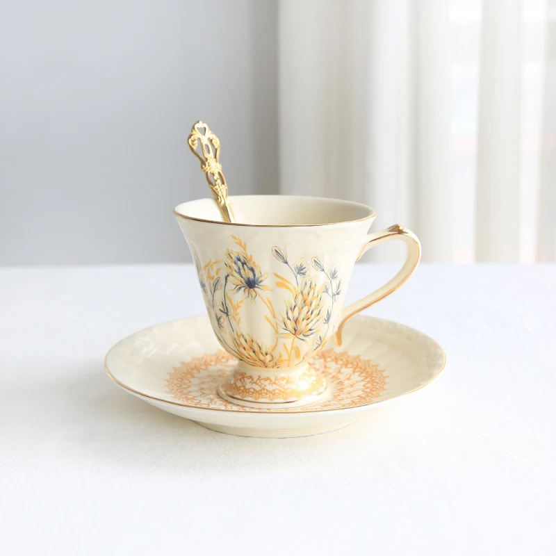 

Nordic Style Coffee Cups Luxury Espresso Fashion Vintage Flower Coffee Cups Aesthetic Copos Personalizado Drinkware Set OC50CC