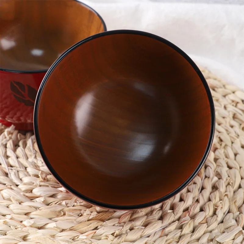 Деревянная посуда в японском стиле чаши с красным цветочным рисунком листьев