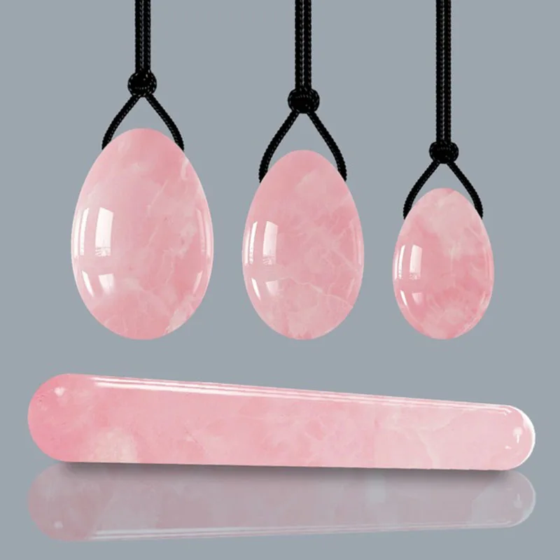 Pink egg set Розовый кварц иони набор яиц для массажа натуральные нефритовые яйца для женщин Кегель тренажер Вагинальные мышцы подтягивающий мяч массаж йони-палочка нефритовый массажер - Цвет: Pink egg set