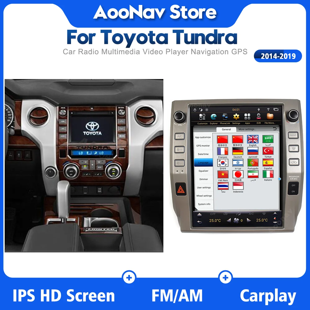 

2Din android PX6 Car Radio Vertical Screen For Toyota Tundra 2014-2019 GPS Navigation stereo Multimedia Player wireless carplay