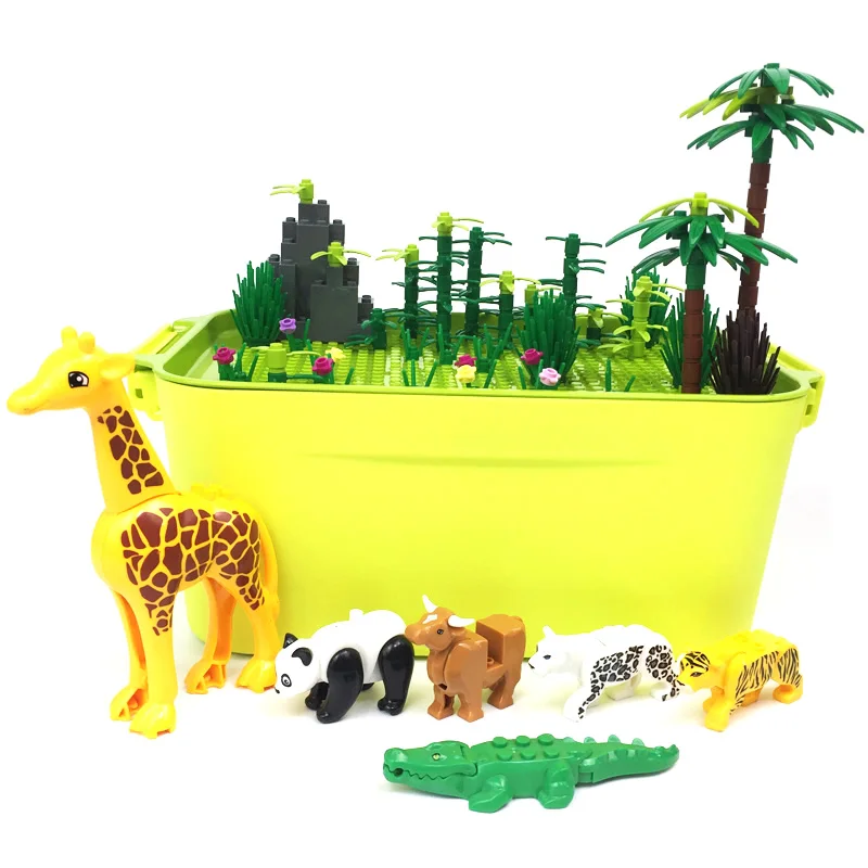 

6 Animals Blocks Box Baseplate Forest Trees Moc Builidng Bricks Deer Cow Panda Leopard Crocodile Toys for Boys Girls Compatible