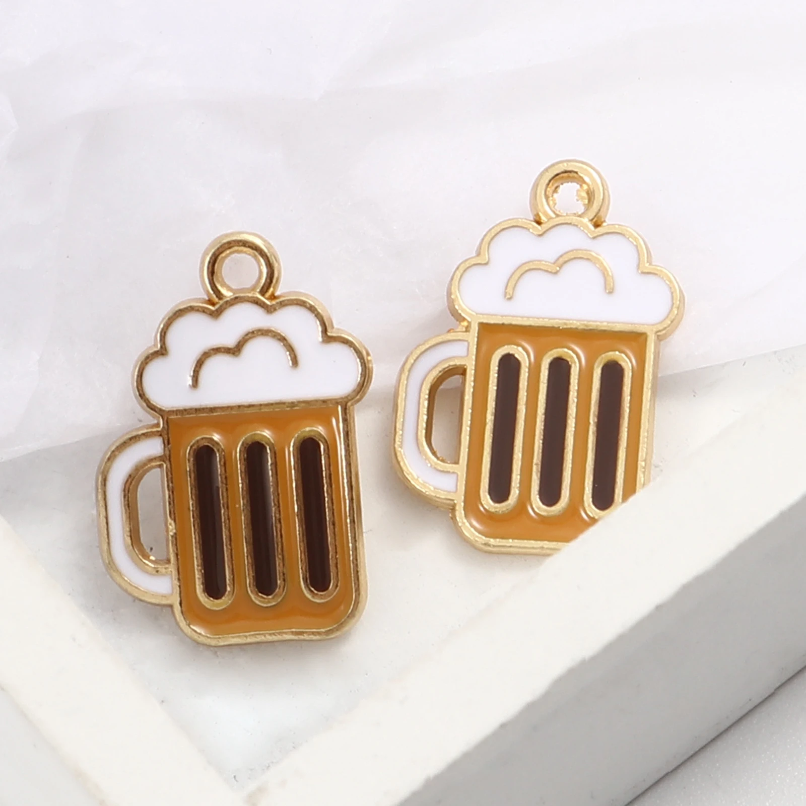 

10 PCs Creative Drop Oil Charms White & Orange Beer Mug Gold Plated Enamel Charm Pendants For Women Bracelet Jewelry Making DIY