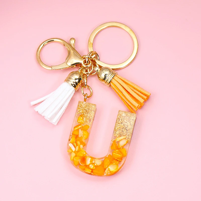 Модные оранжевые Брелоки для ключей с 26 инициалами женщин брелоки подвесками из