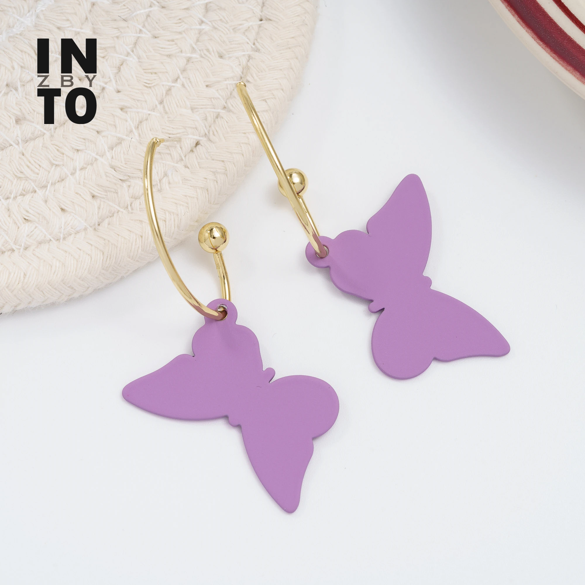 Женские серьги кольца Into zby фиолетовые бабочки в Корейском стиле модные