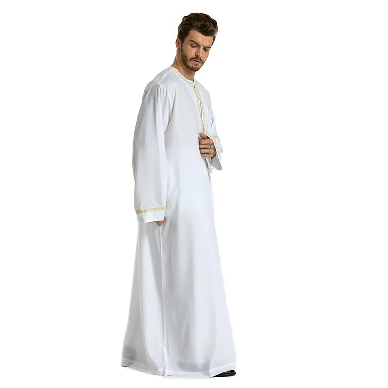 Muslim Fashion Men's Robe Loose Embroidered Round Neck Robe Arab De Moda Musulmana Pakistan Islamic Clothing Mens Jubba Caftan