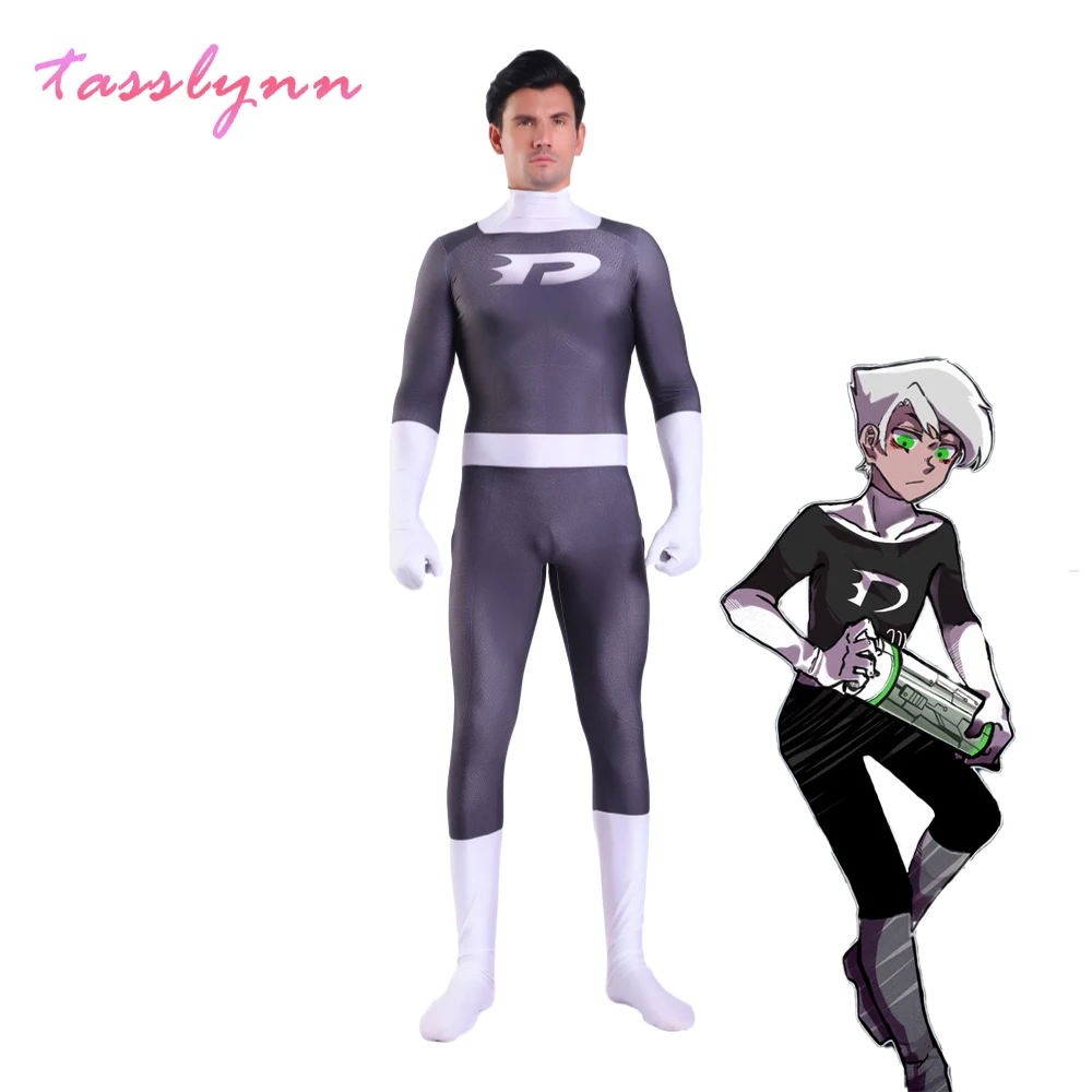 

Hot Anime Danny Phantom Cosplay Costumes Danny Fenton Halloween Costume for Boys Spandex Zentai Jumpsuits Adults Kids Bodysuit