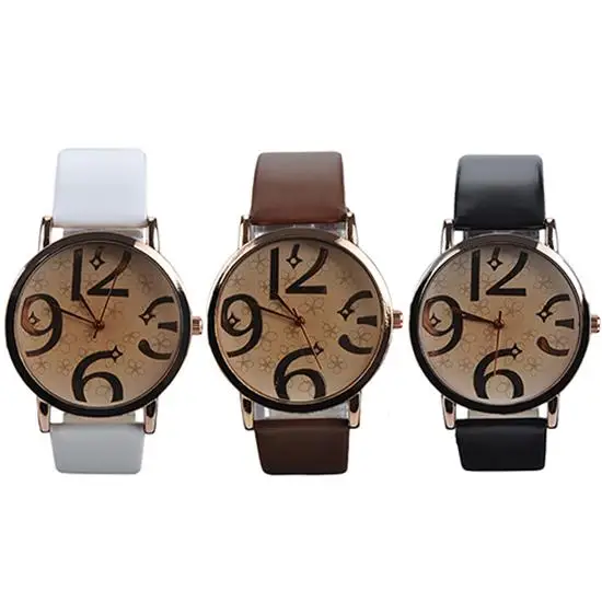 Unisex Fashion Big Arabic Numerals Analog Faux Leather Band Quartz Wrist Watch watch women zegarek damski Fashion watch for love
