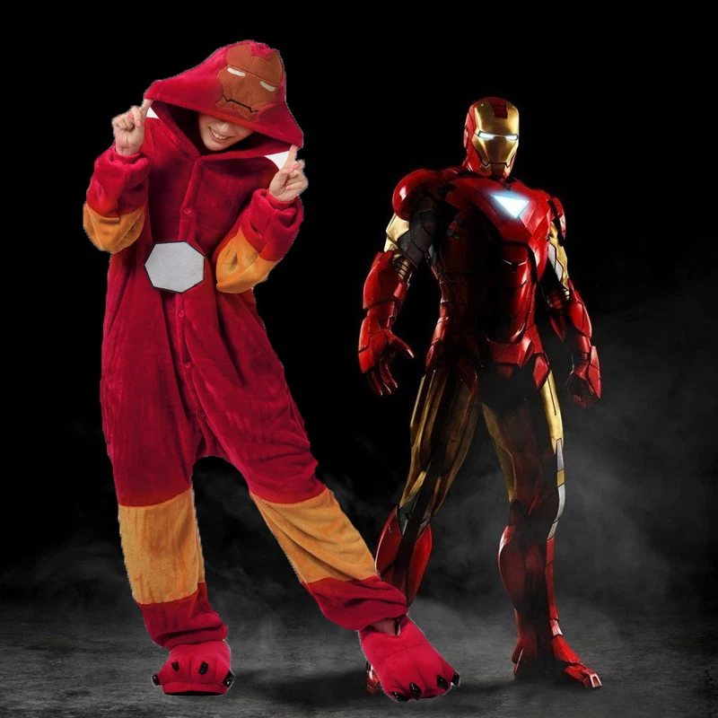 

JEMMA LEONG милый мультяшный Красный Железный человек животное косплей для взрослых детей парные пижамы комбинезон семейная одежда фланелевый ...