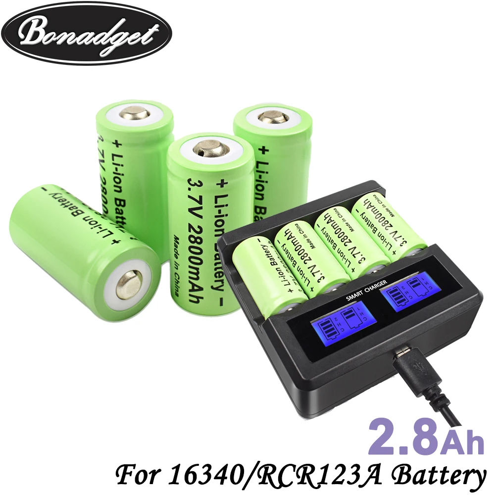 

2.8Ah 3.7V 2800mAh Li-ion 16340 Battery CR123A Rechargeable Batteries CR123 for Laser Pen LED Flashlight Cell,Security Camera