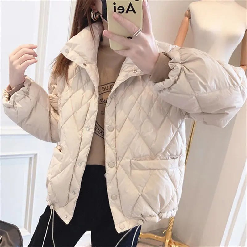 

Winter Spring Woman Long Jacket 2021 New Female Solid Color Outerwear Ladies Plus Size S-L Down Jacket Windproof Outerwear Q157