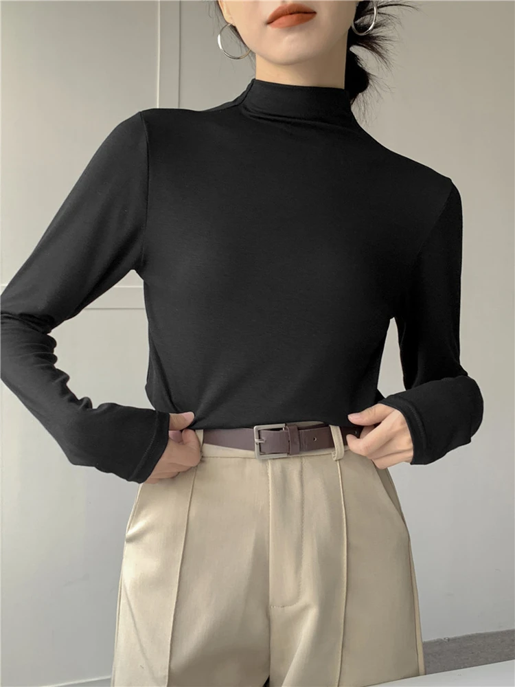 

Spring Autumn Slim Casual Female Bottoming Shirt Long Sleeve Turtleneck Sweater Women Solid Color Pullover Simplee T-Shirt Top