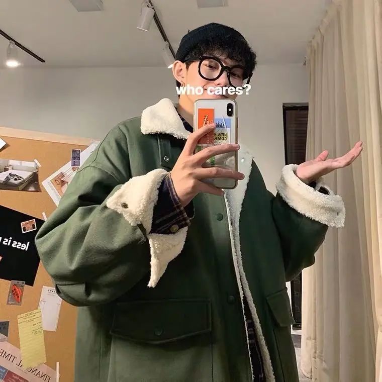 

2021 зимняя кашемировая хлопковая стеганая куртка корейская мода с отложным воротником хлопковая стеганая куртка мужская хлопковая стегана...