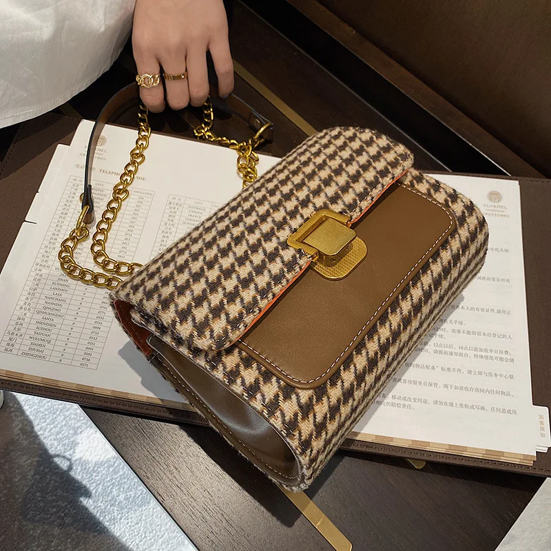 

Textured Brand Women's Small Bags 2021 Spring New Trendy Fashion Lock Chain One Shoulder Messenger Bag Wild Small Square Bag