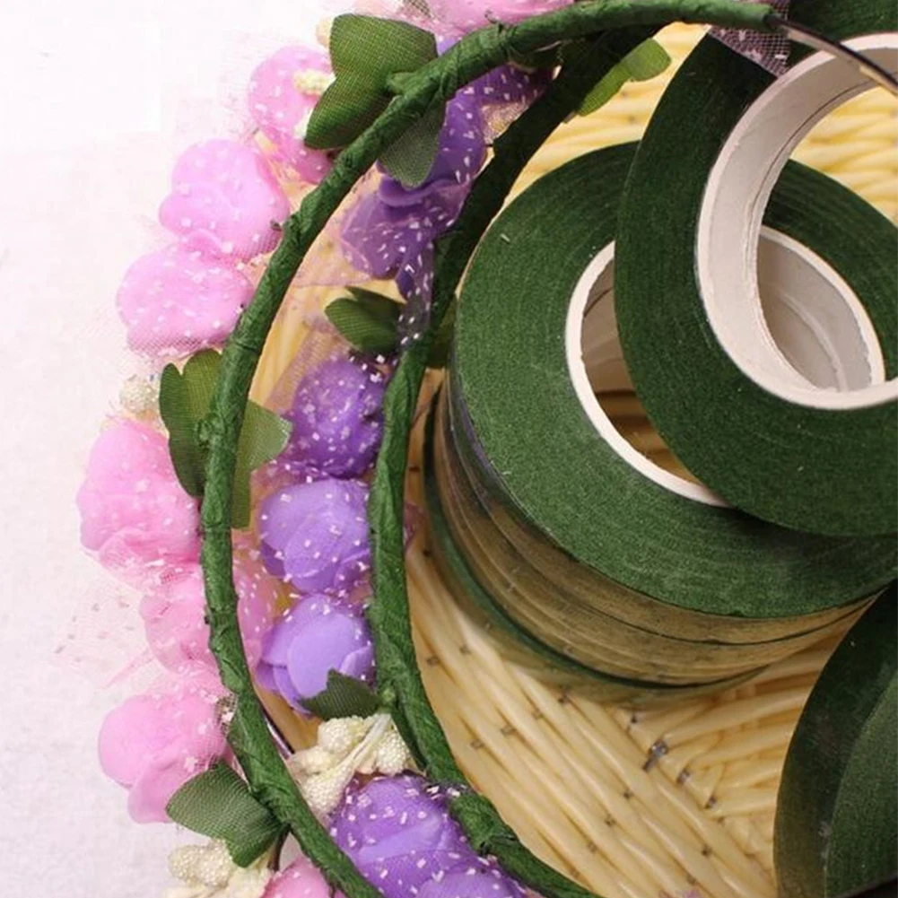 

2PC Self-adhesive Bouquet Floral Stem Tape 30Yard 12mm Artificial Flower Stamen Wrapping Florist Green Tapes DIY Flower Supplies