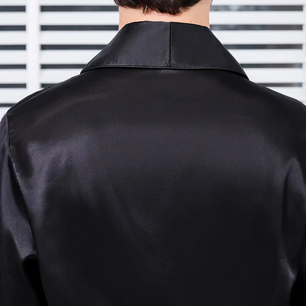 

Men Summer Imitation Silk with Pockets Waist Belt Bath Robe Home Gown Sleepwear