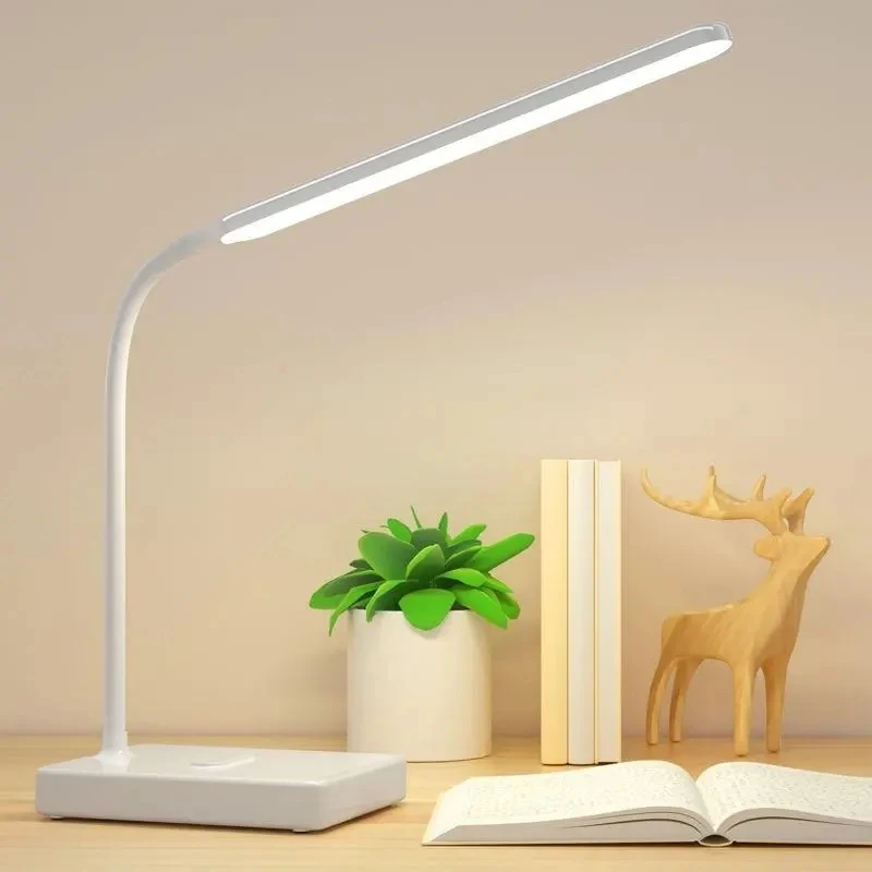 

USB Rechargeable LED Foldable Desk Lamp Eye Protection Press Dimmable Reading Table Lamp 3 Level Color - White