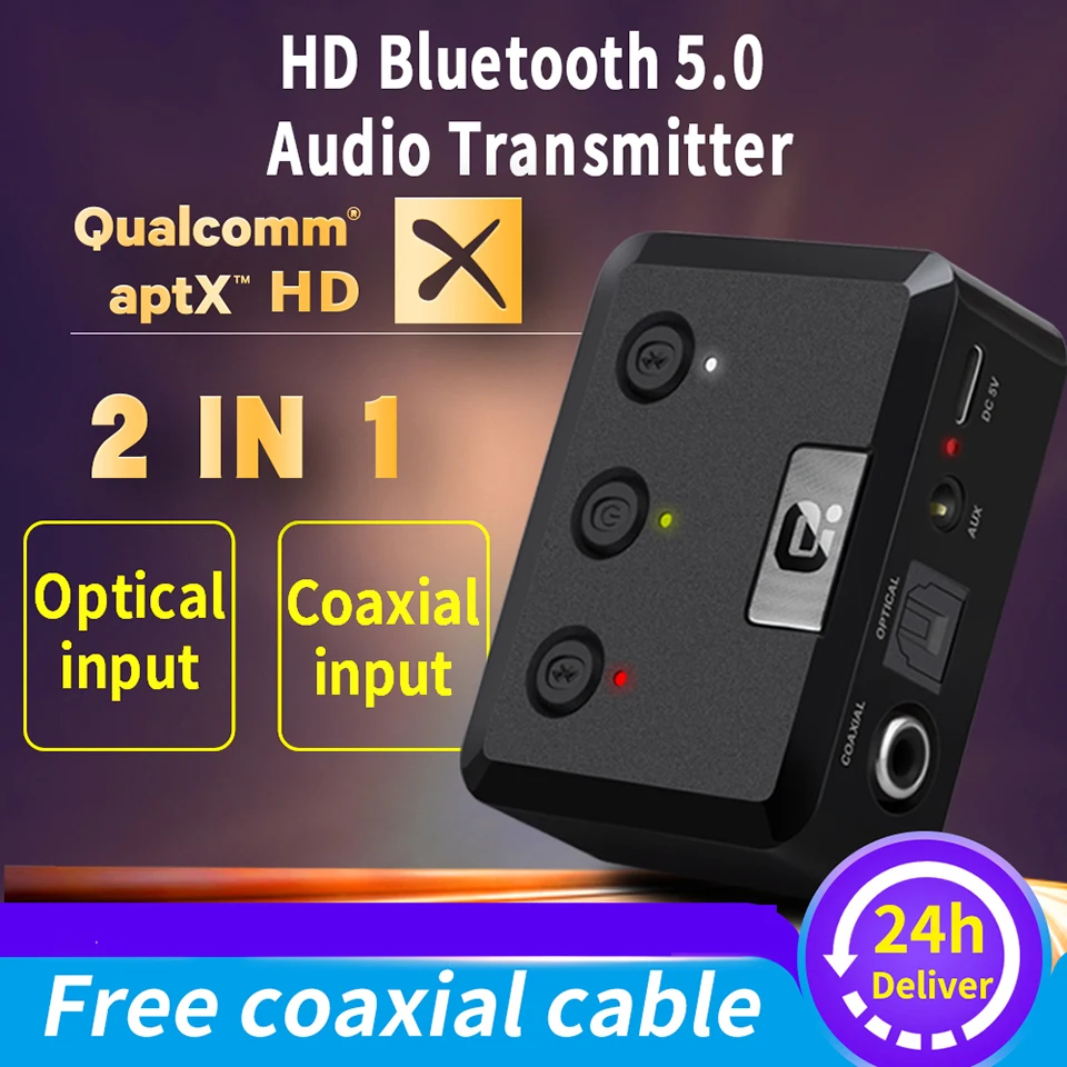 MR275 Wireless bluetooth 5.0 audio transmitter aptX HD ll Optical Coaxial 3.5mm Aux RCA Audio receiver Adapter Dual Link TV PC |
