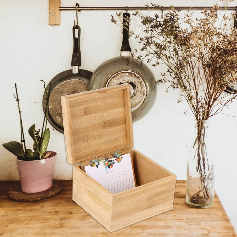 

1pc Wooden Recipe Storage Box Creative Clamshell Recipe Container for Kitchen