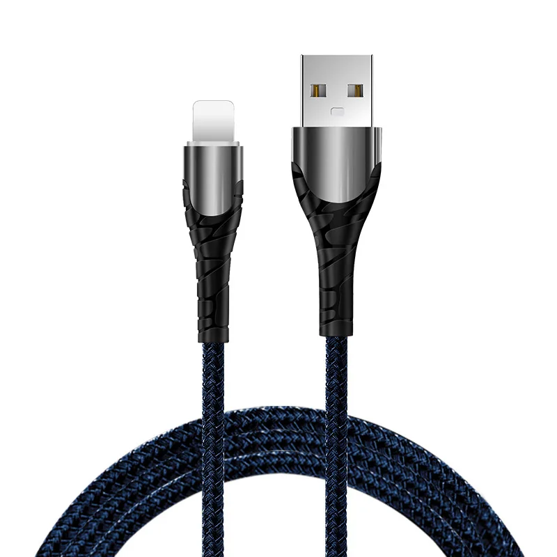 For iPhone Blue 3,0 USB кабель, светодиодный, с нейлоновой оплеткой, 3 А, быстрая зарядка для iPhone 11, samsung, huawei, мобильного телефона, Micro usb type C, 1 м, провод для быстрой зарядки - Цвет: For iPhone Blue