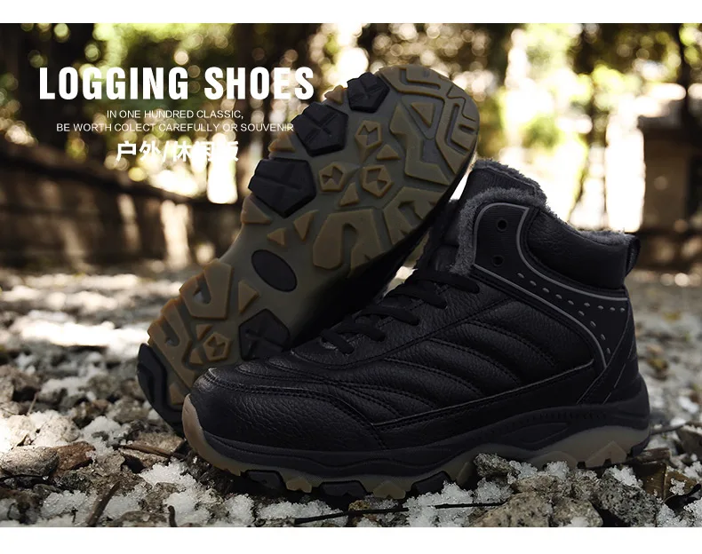 Classic Men Winter Ankle Boots Thick Plush Keep Warm Men Snow Boots Outdoor Man Leather Waterproof Winter Boots Work Shoes 39-48