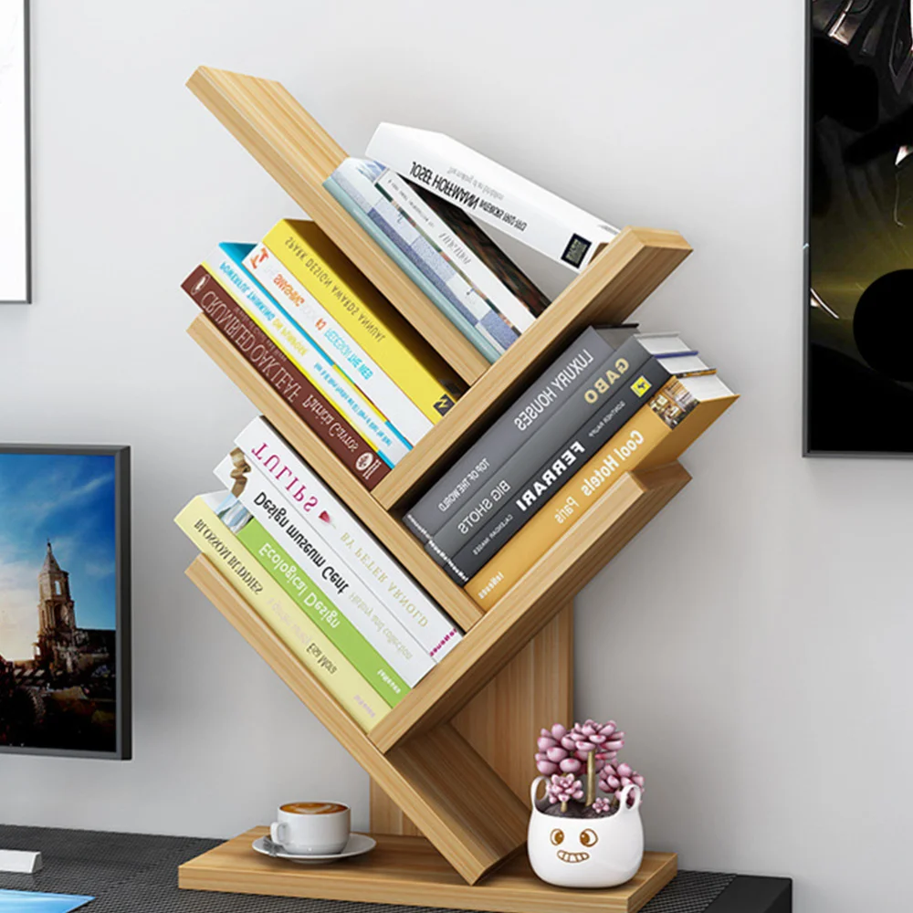

3 Layers Wooden Bookcases Tabletop Tree Bookshelf Small Desktop Bookcase Fashion Storage Rack Estanteria
