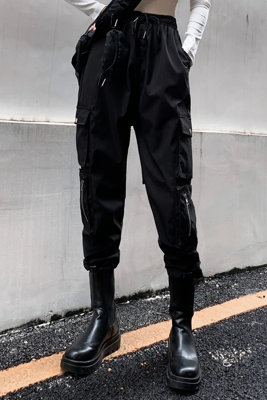 

oversize lady pants women loose black show thin beam foot tall waist pants hip-hop leisure ins 2108