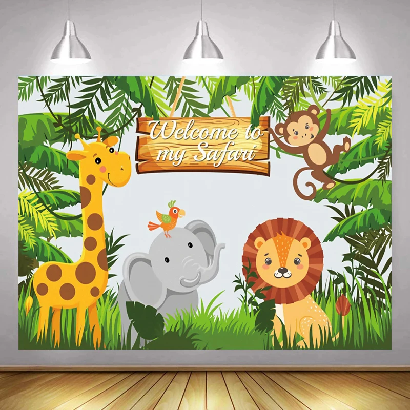 

Добро пожаловать в мой сафари джунгли Вечеринка фото фон новорожденный ребенок душ Дети День Рождения мультфильм Животные фотография фон