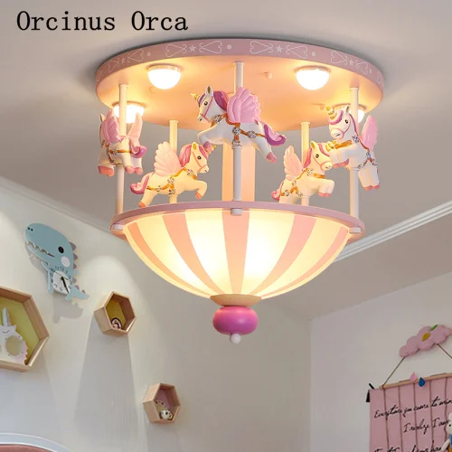 Cartoon creative circus pink ceiling light Boy Girl Bedroom children's room romantic cute pony | Лампы и освещение
