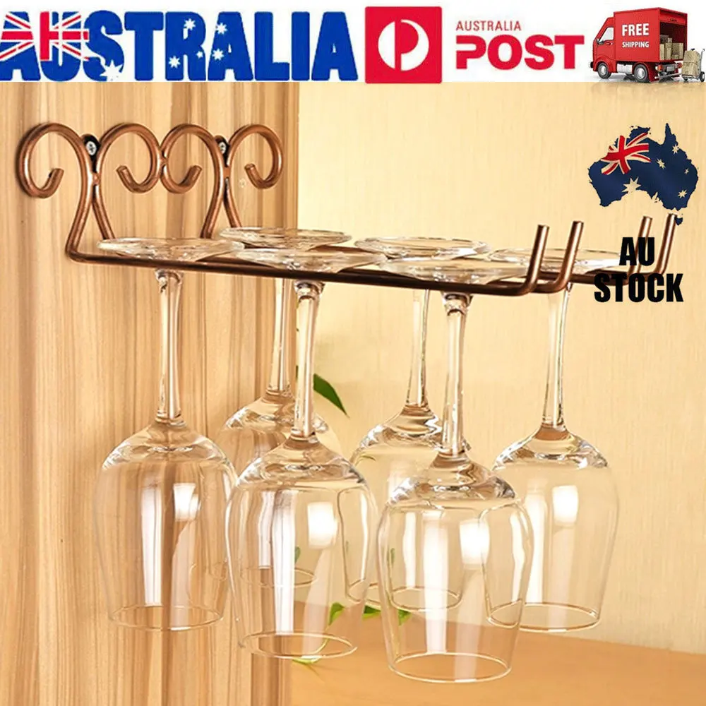 

2 Rows Bronze Stainless Steel Wall-Mounted Glass Hanger For Bar Home