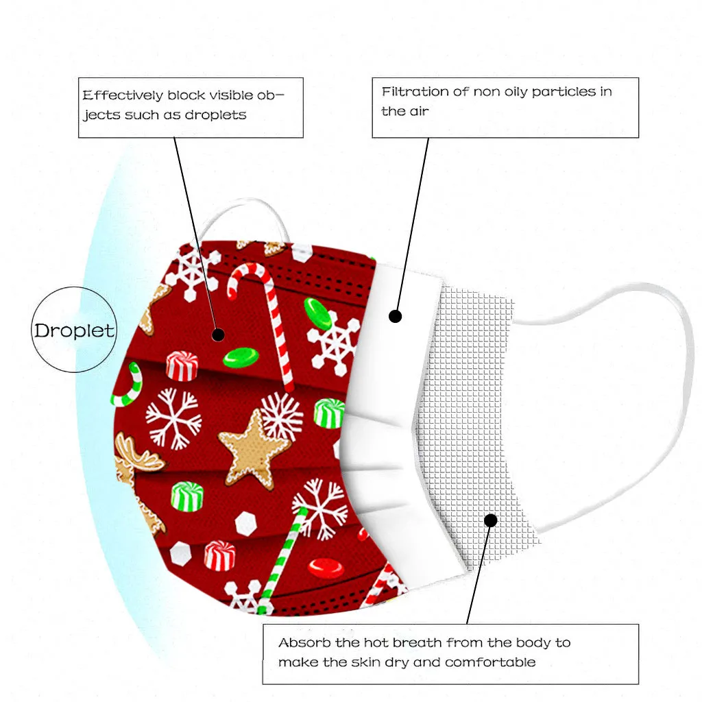 10 шт. Одноразовые Дышащие маски с рождественским принтом| |