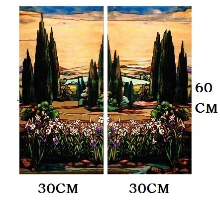 FJ001 30CMX60CMX2pcs Пейзажная живопись, стеклянная пленка, витражное окно, непрозрачная пленка, самоклеющаяся/статическая пленка для квадратного окна, изготовление на заказ - Цвет: FJ001 30CMX60CMX2pcs