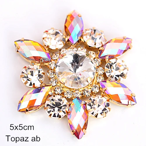 Topaz AB-5cm 1 шт. кристалл AB аппликация из стеклянных страз с золотой основой цветок аппликация стразы пришить стразы для свадебного платья B3486 - Цвет: Topaz AB-5cm