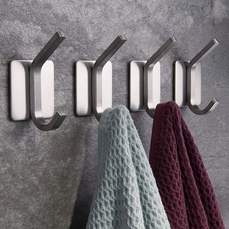 

Adhesive Hooks Strong Heavy Duty Stainless Steel Key Coat Hanger Wall Towel Hanger 4 Packs
