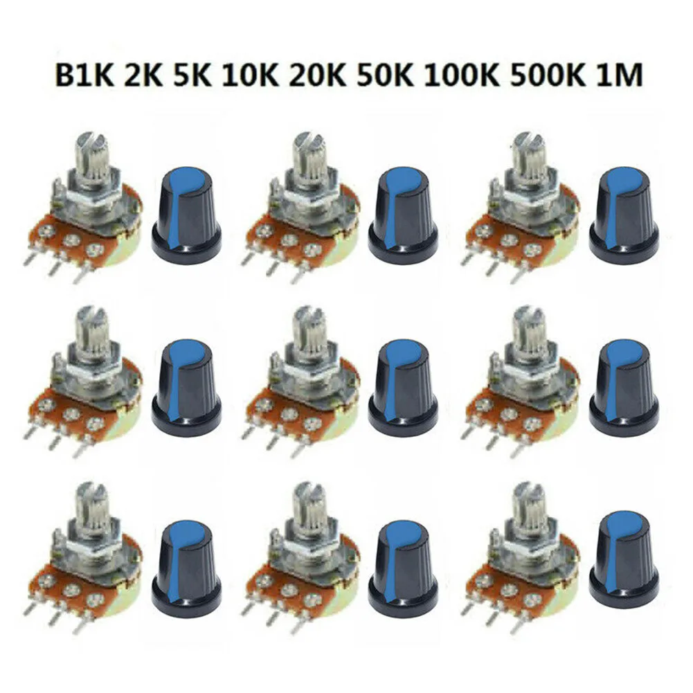 WTH148 потенциометр набор Ассорти B1K 2K 5K 10K 20K 50K 100K 500K 1 м 15 мм 3 контактный разъем