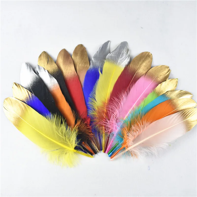 

Dip Gold Silver Goose Feathers for Clothes 15-20cm/6-8" Duck Natural Feathers for Crafts Carnaval Assesoires Wedding Decoration