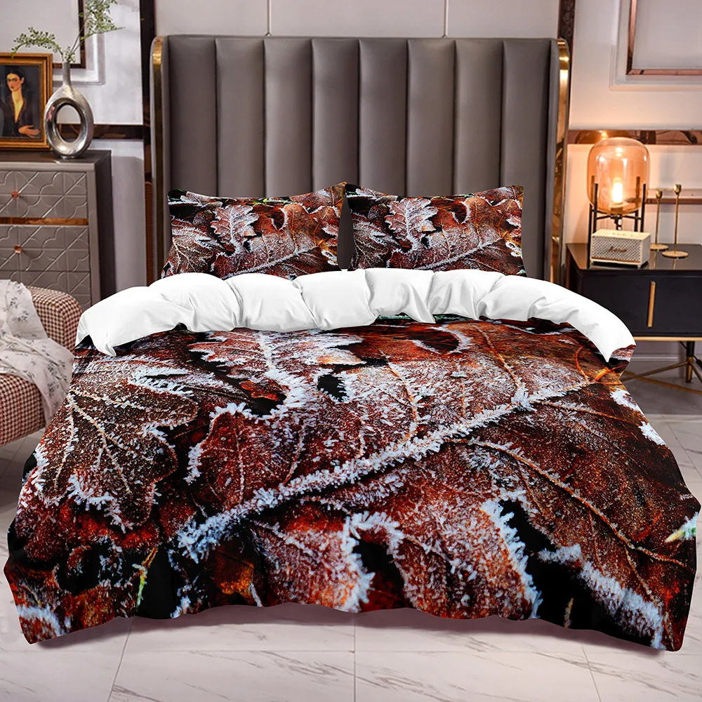 

Duvet Cover with Winter Falling Leaf Print Botanical Bedding Comforter Cover Plants Theme Zipper Closure Corner Ties