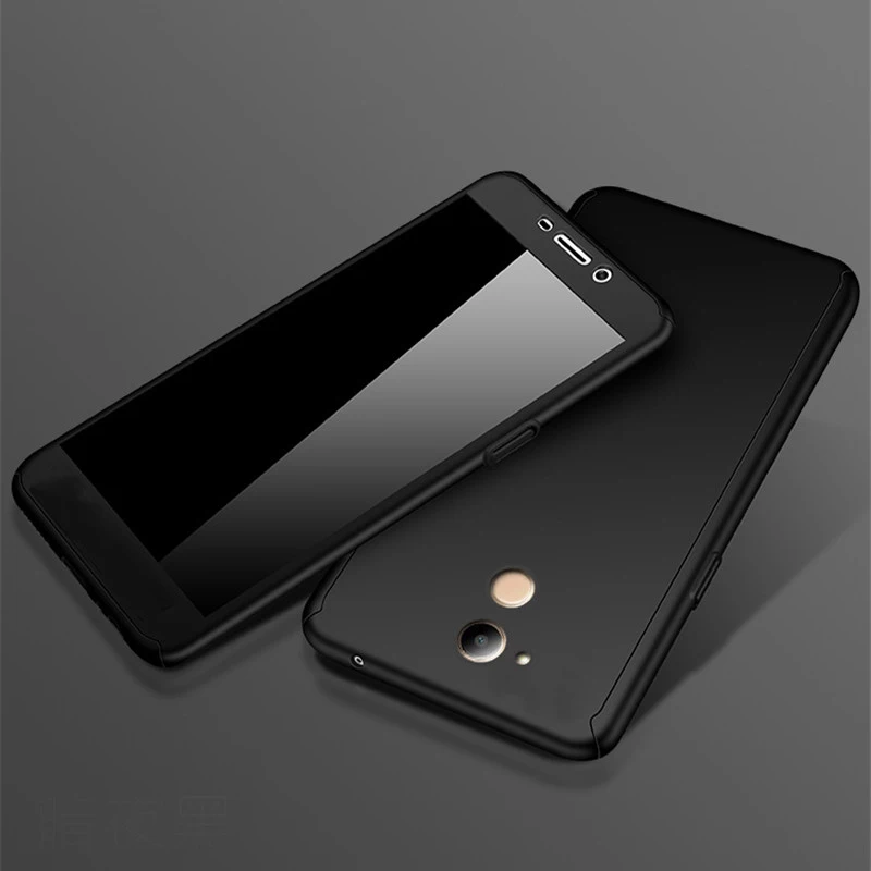 Black Чехол с полной защитой на 360 градусов для huawei Honor 6C Pro Honor 10 Lite Y9, чехол для Honor 8x 6X 7X 5X, чехол+ закаленное стекло - Цвет: Black
