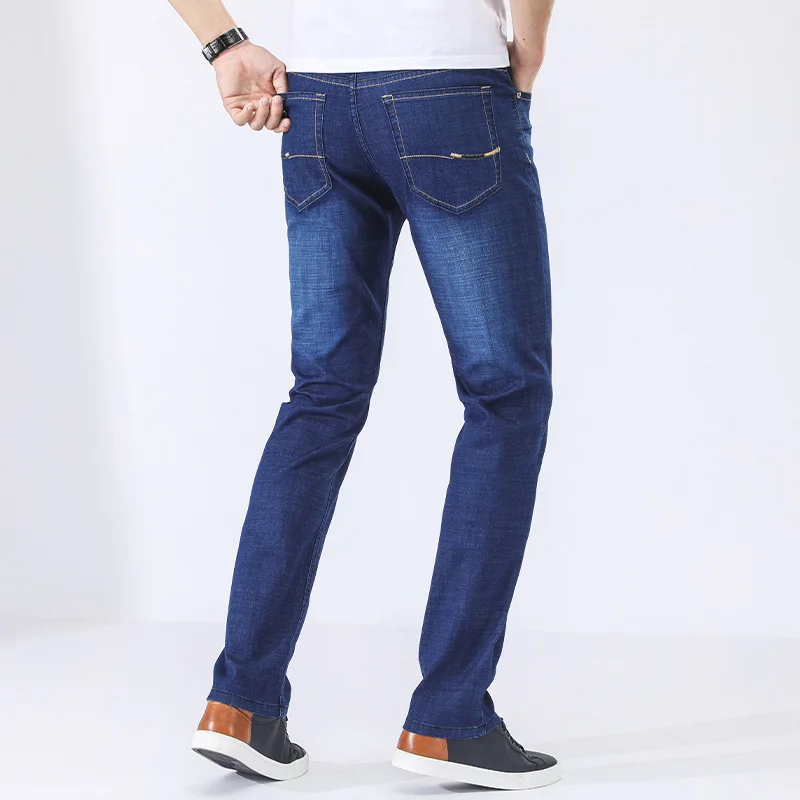 

VROKINO brand Spring/Summer 2020 thin jeans Men's business casual stretch oversized jeans Men's blue black light blue