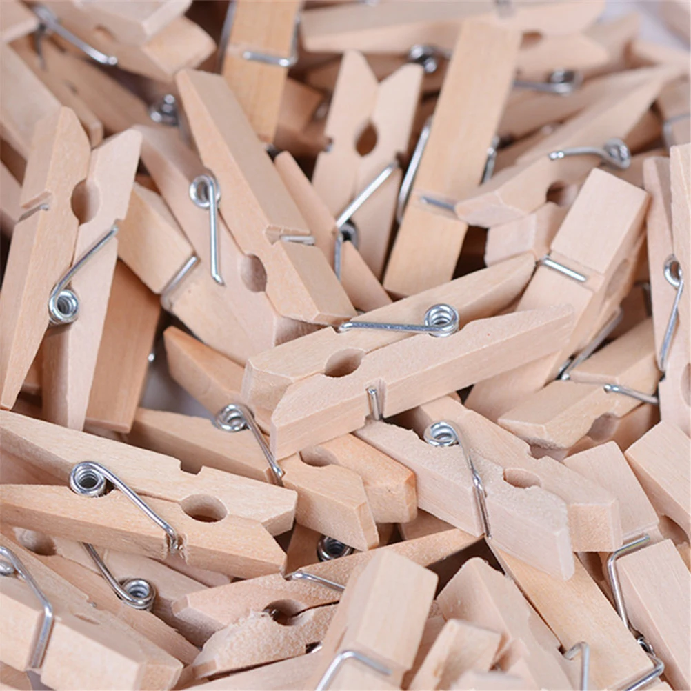 

50 PCS 2.5cm Mini Natural Wooden Clothes Photo Paper Peg Pin Clothespin Craft Clips School Office Stationery