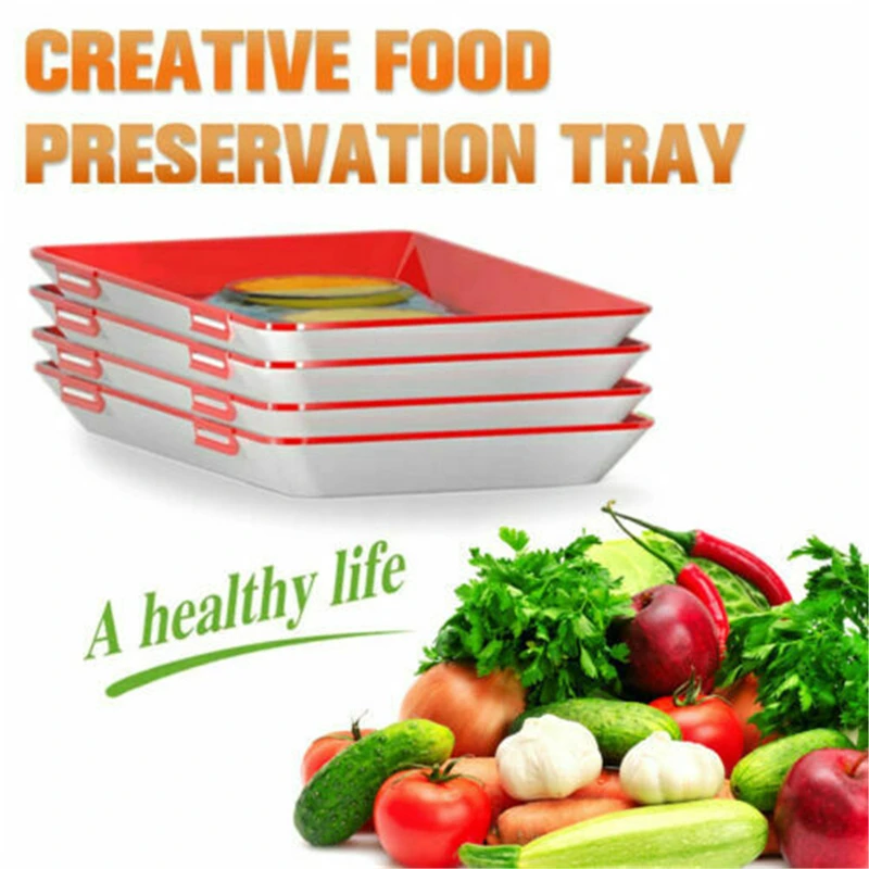 

4 Creative Healthy Platters Plastic Fresh Food Preservation Storage Tray Storage Container Set Elastic Film Kitchen Gadgets Tool