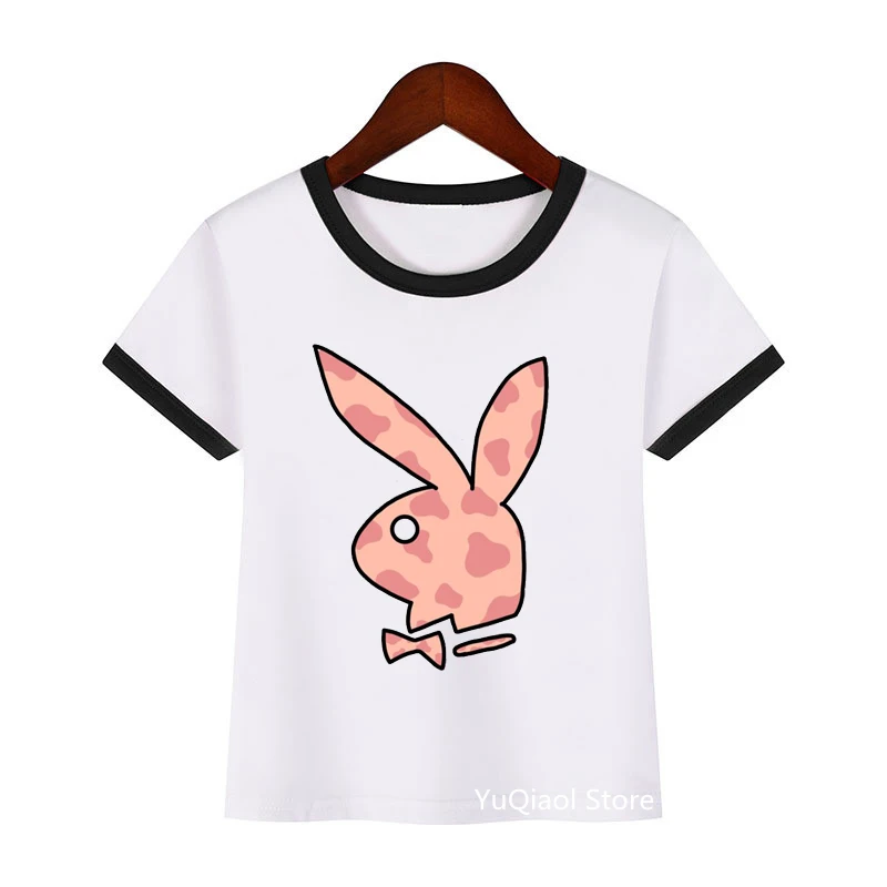 Camiseta kawaii con estampado de cabeza de conejo y leopardo para ni&ntilde;a, ropa con lazo rosa para ni&ntilde;a, ropa harajuku kawaii, camisetas divertidas-1