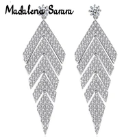 madalena sarara s925 needle dangle earring aaaa cubic zirconia leaf style girls earring